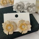 Pave zircon flower earrings