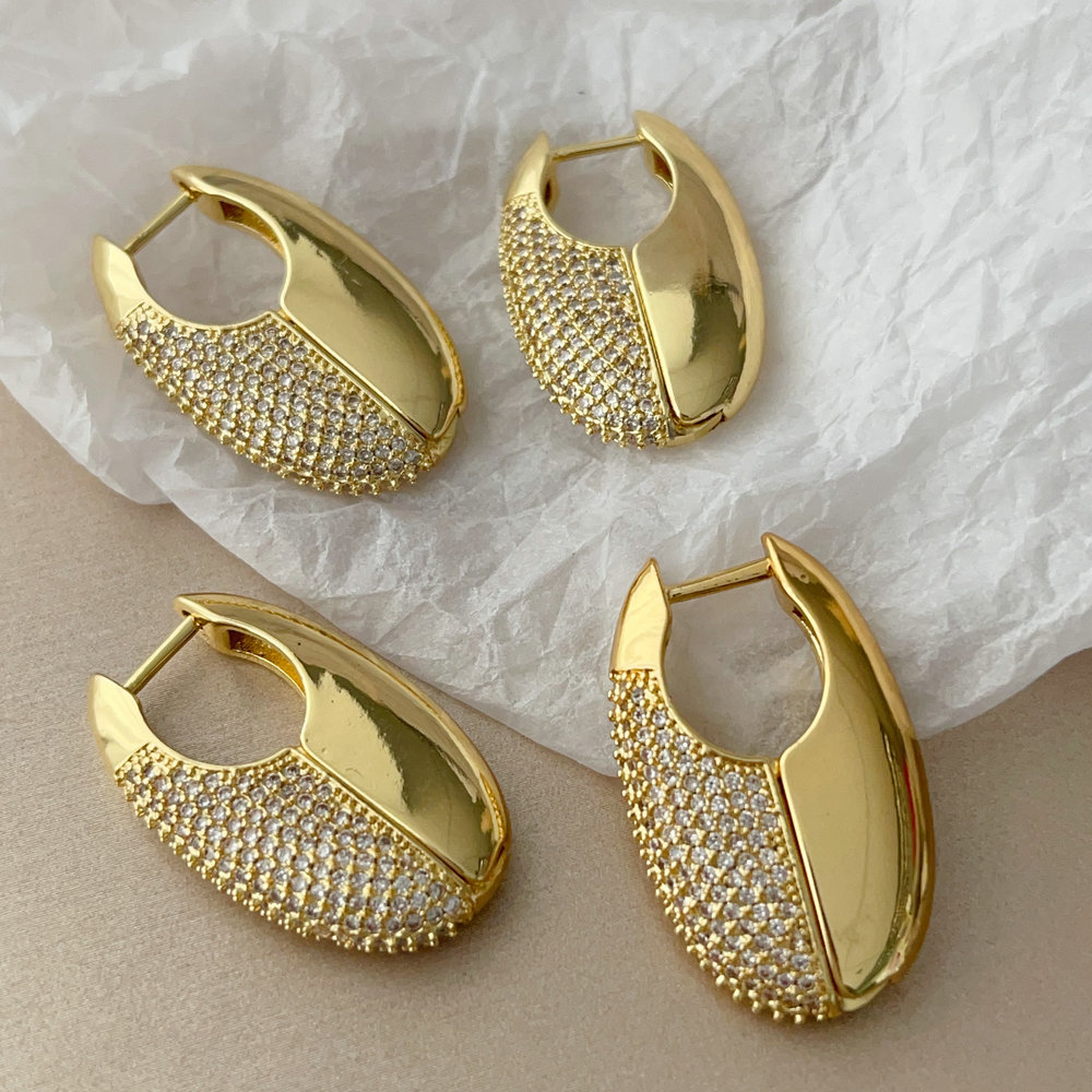 Pave zircon oval earrings