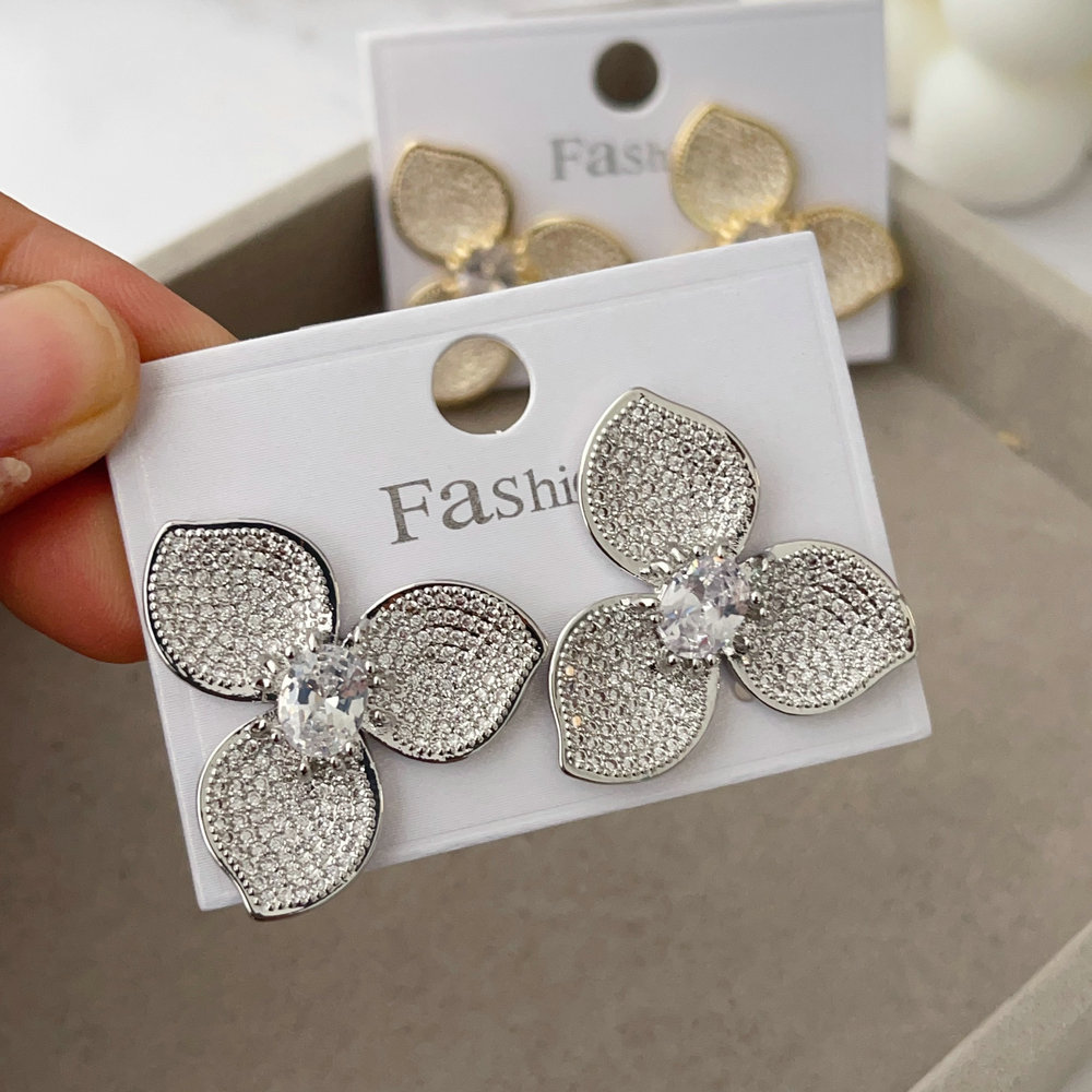Pave zircon flower earrings