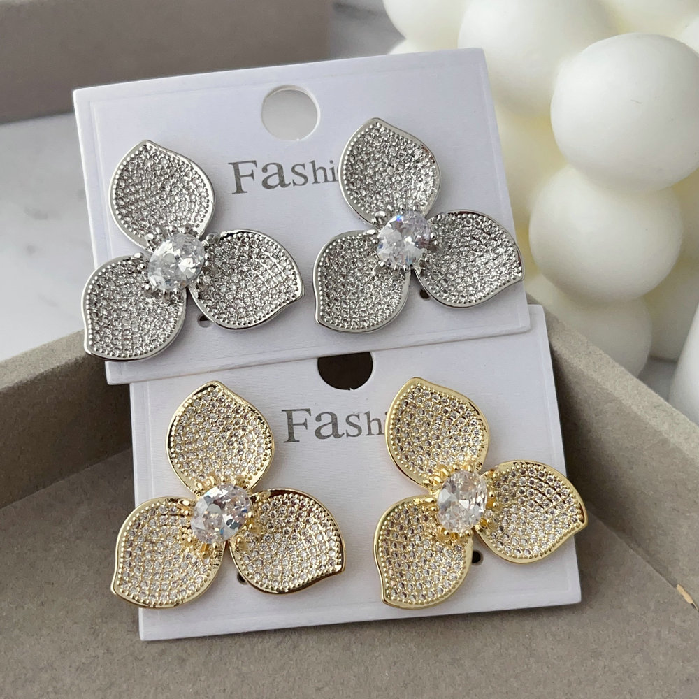 Pave zircon flower earrings