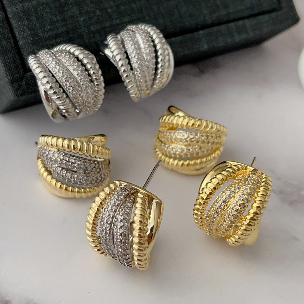 Pave zircon twist earrings