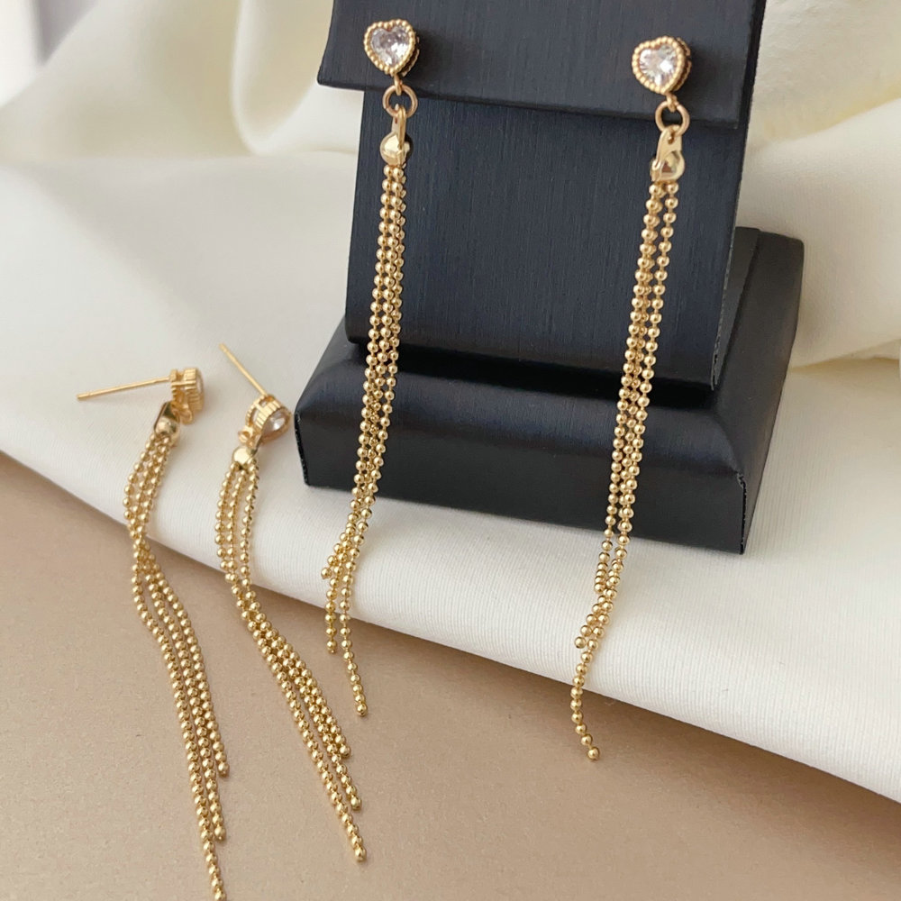 Heart chain tassel earrings