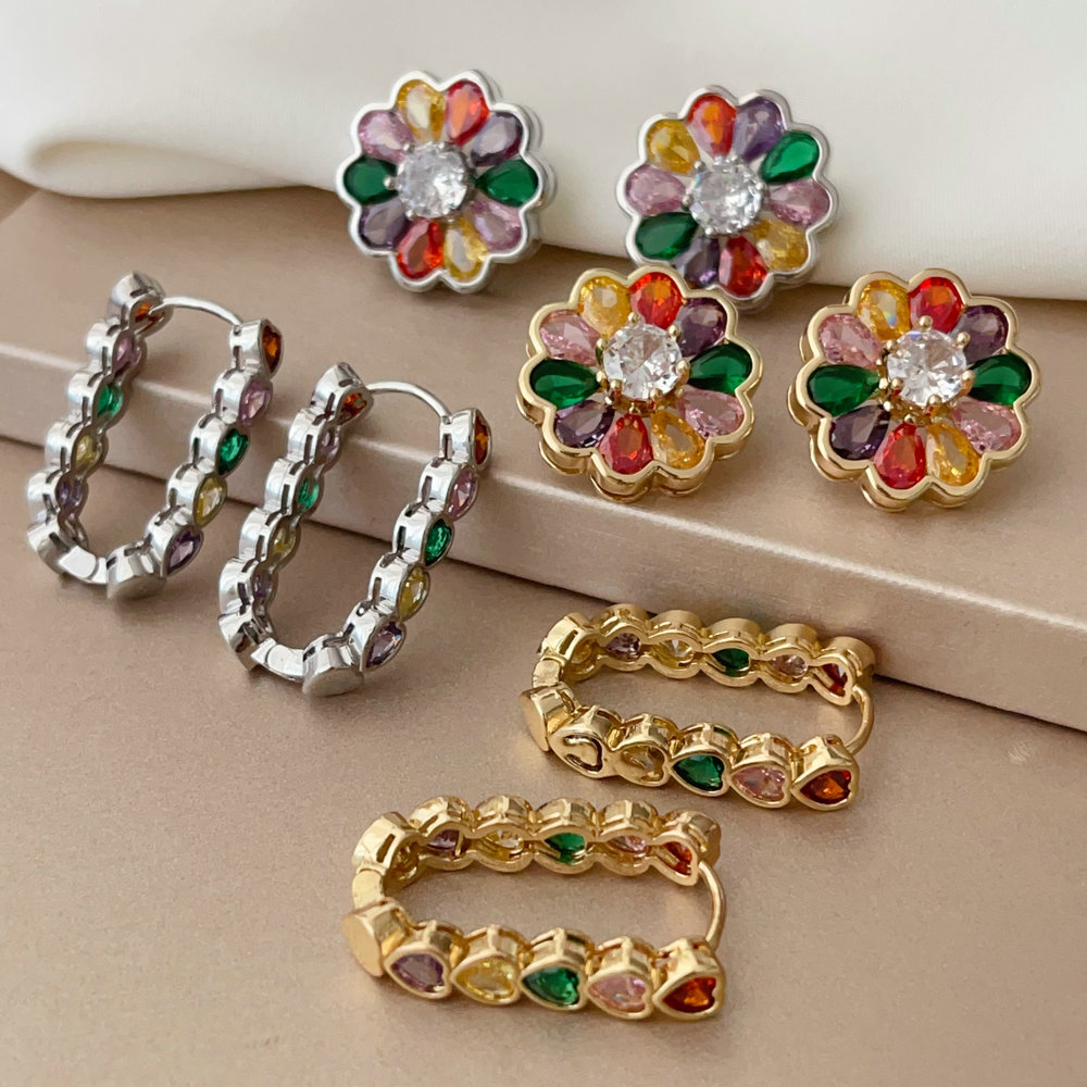 Pave zircon colorful earrings