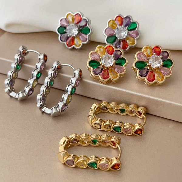 Pave zircon colorful earrings