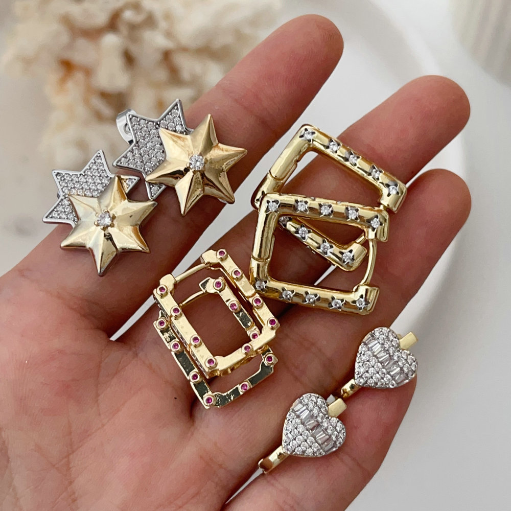 Pave two tone star earrings