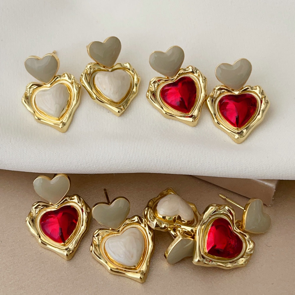 Enamel heart earrings