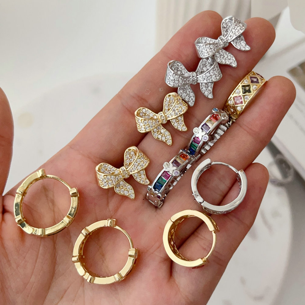 pave zircon bow earrings
