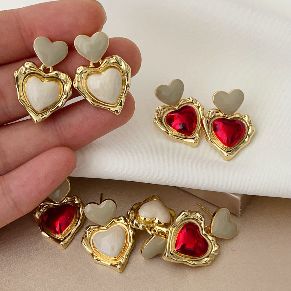 Enamel heart earrings