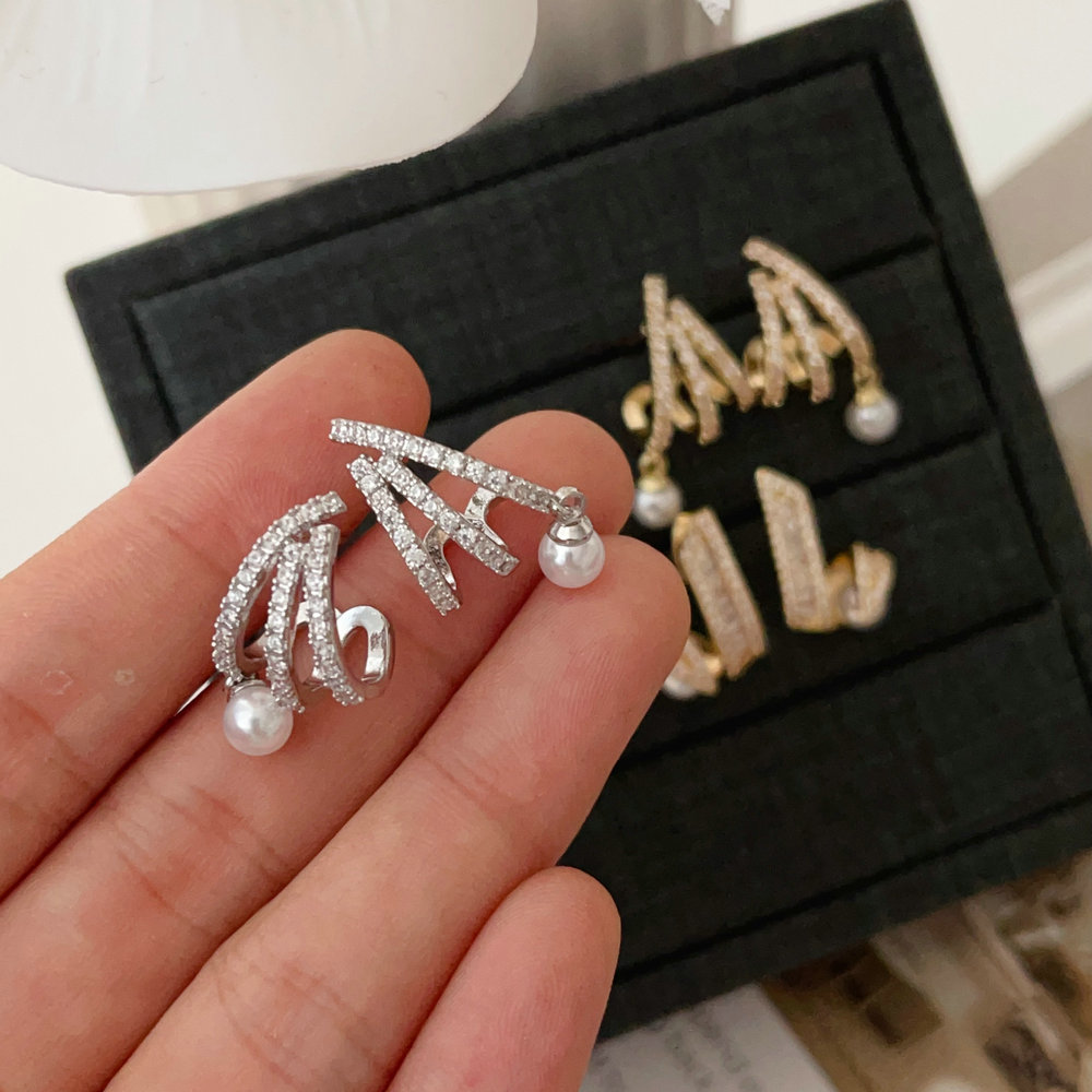 Pave zircon fan earrings