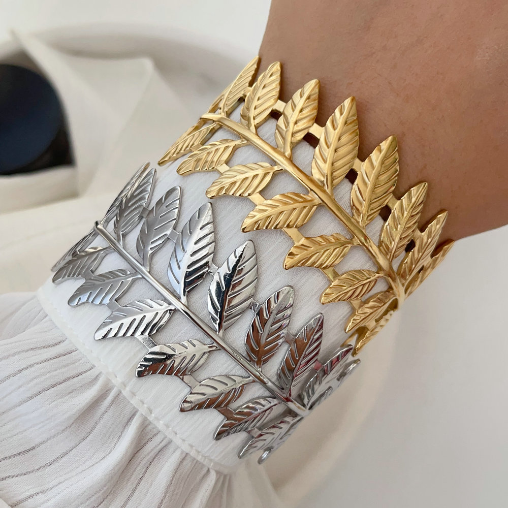 Stainless steel chunky leaf cuff