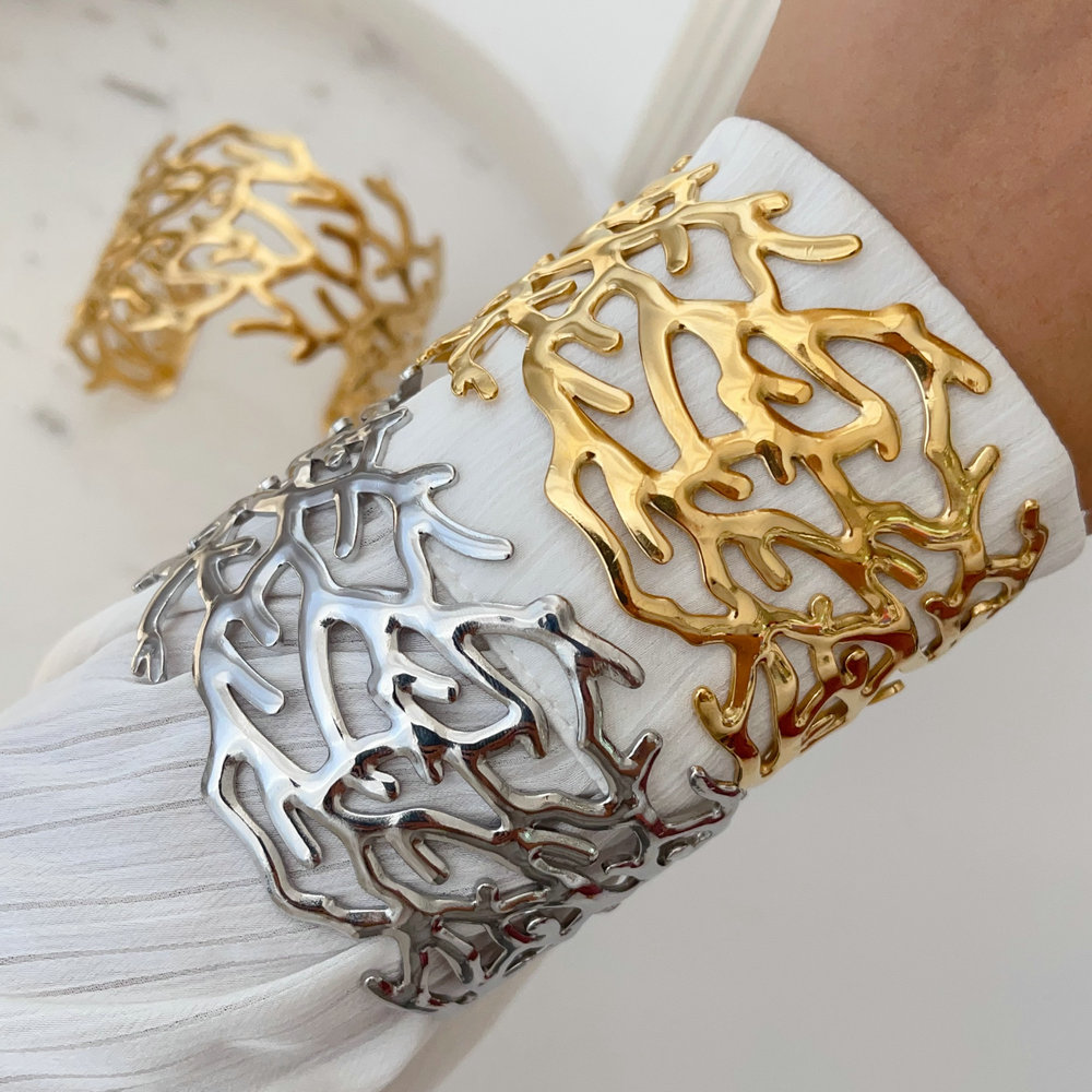 Stainless steel chunky leaf cuff