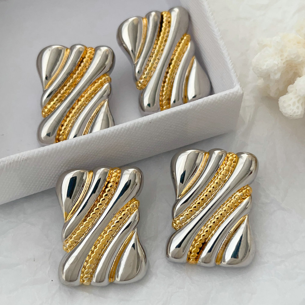 Metal two tone square earrings