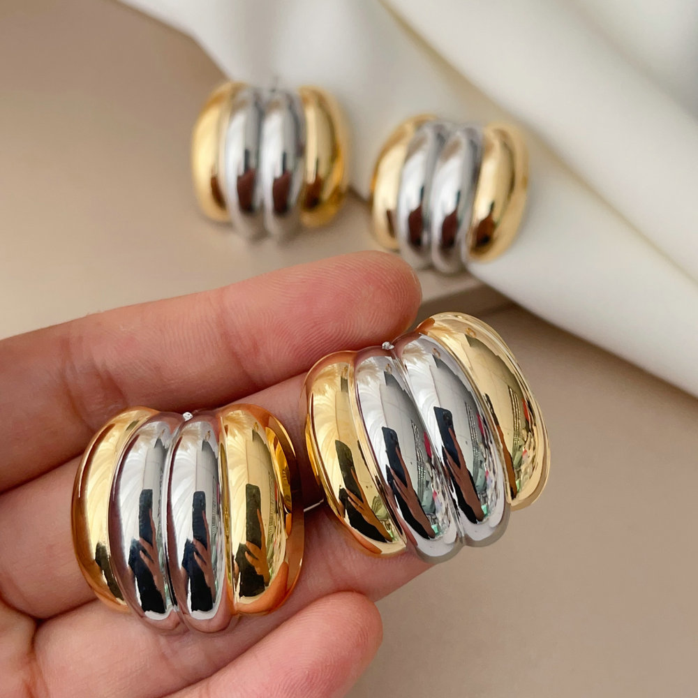 Metal two tone fan earrings