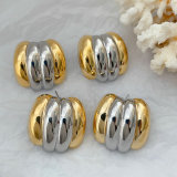 Metal two tone fan earrings