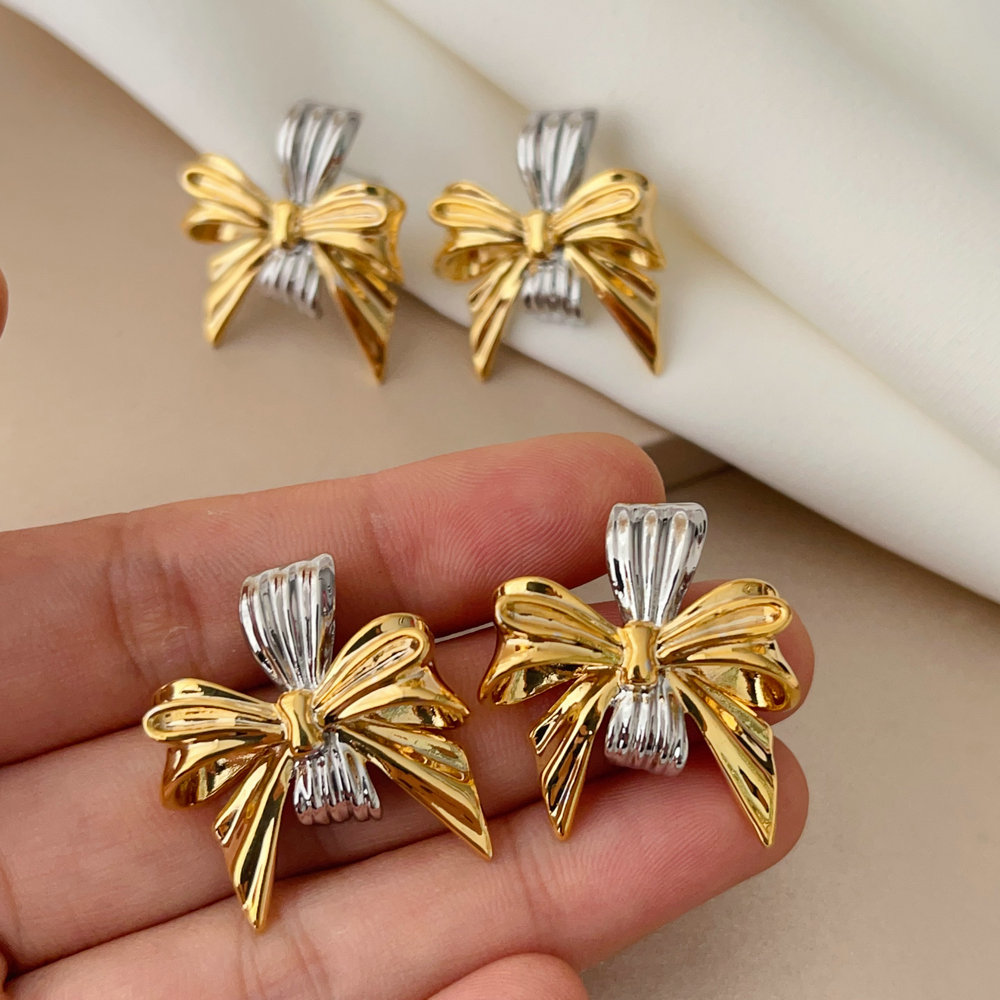 Two tone bow earrings