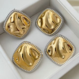 Metal chunky two tone square earrings
