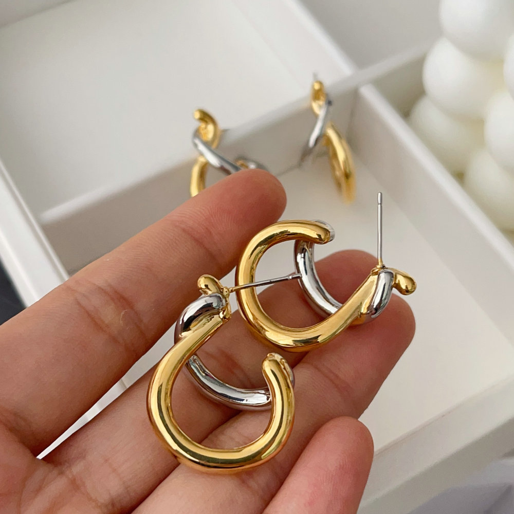 Metal two tone twist earrings