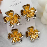 Chunky metal two tone flower earrings