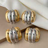 Metal two tone fan earrings