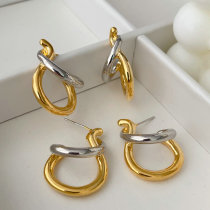 Metal two tone twist earrings