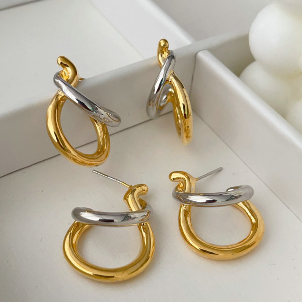 Metal two tone twist earrings