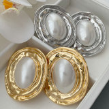 Chunky oval pearl earrings
