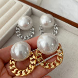 Pearl chain circle earrings