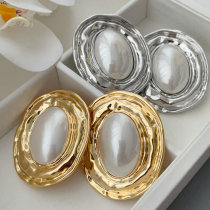 Chunky oval pearl earrings