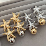 Metal star ball drop earrings