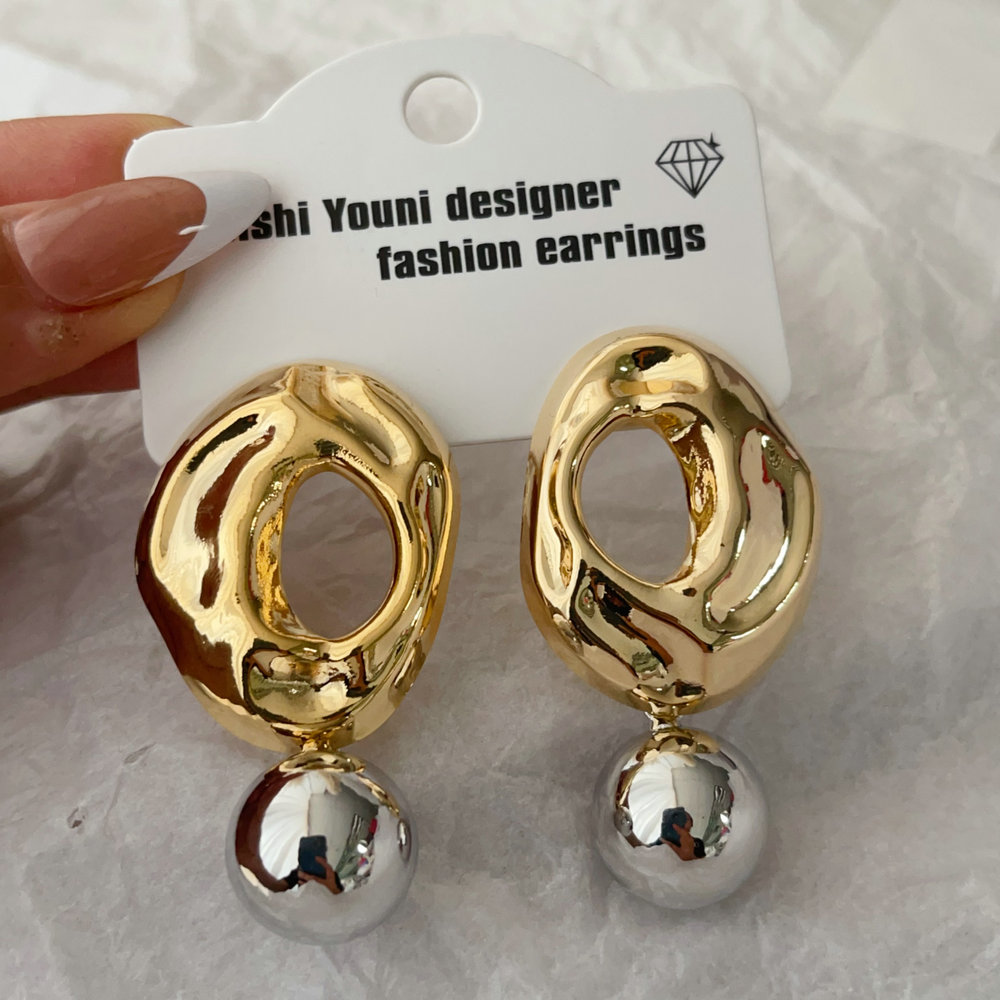 Two tone ball drop earrings