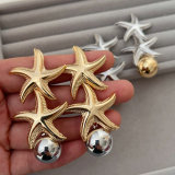 Metal star ball drop earrings