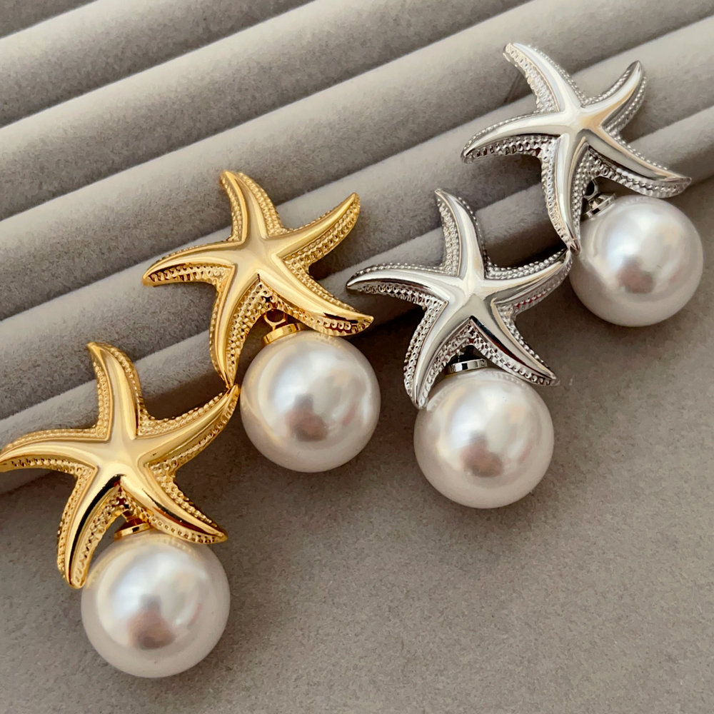 Star pearl drop earrings