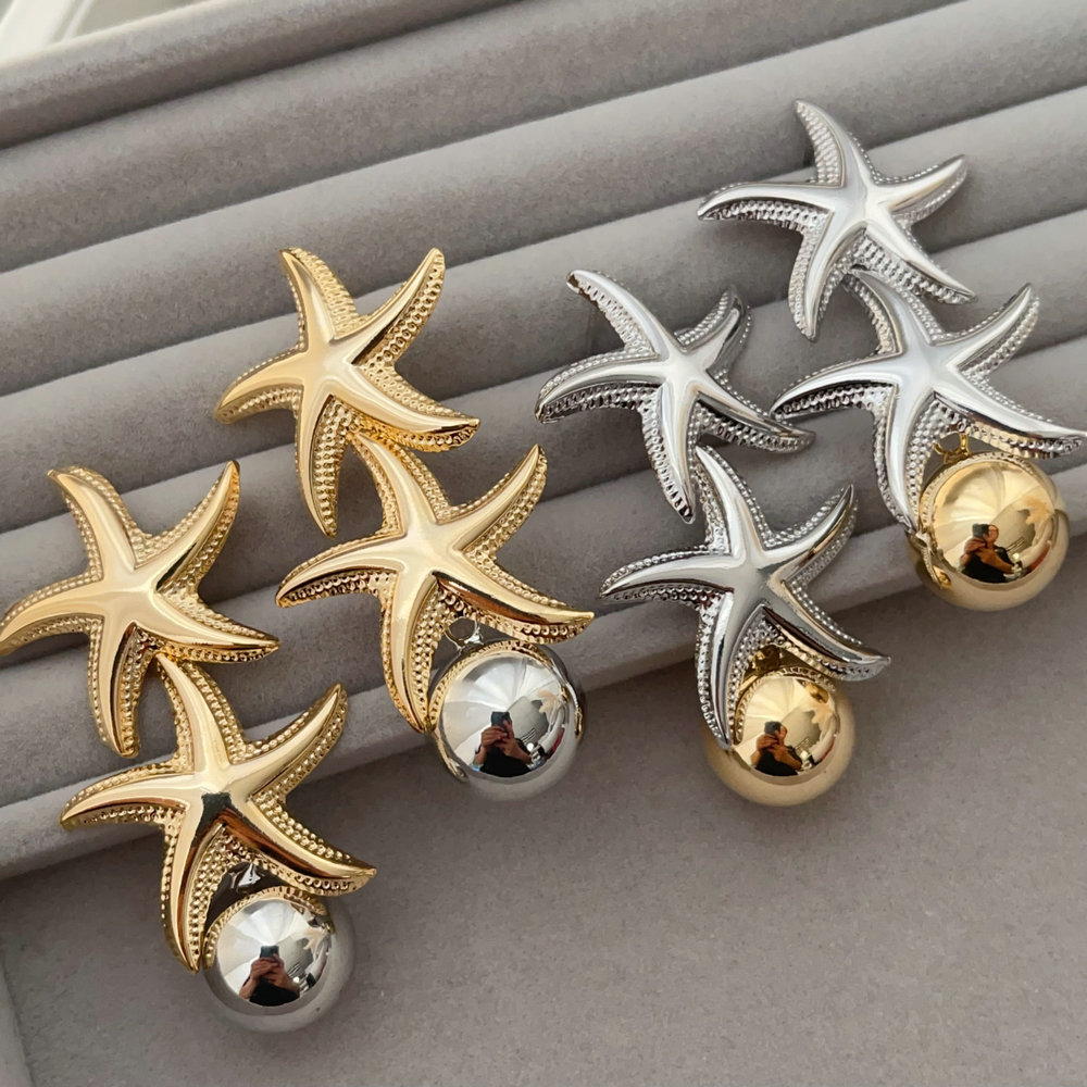 Metal star ball drop earrings