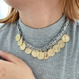Coin charm cuban chain necklace