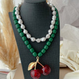 Chunky glass pearl big cherry necklace