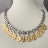 Coin charm cuban chain necklace