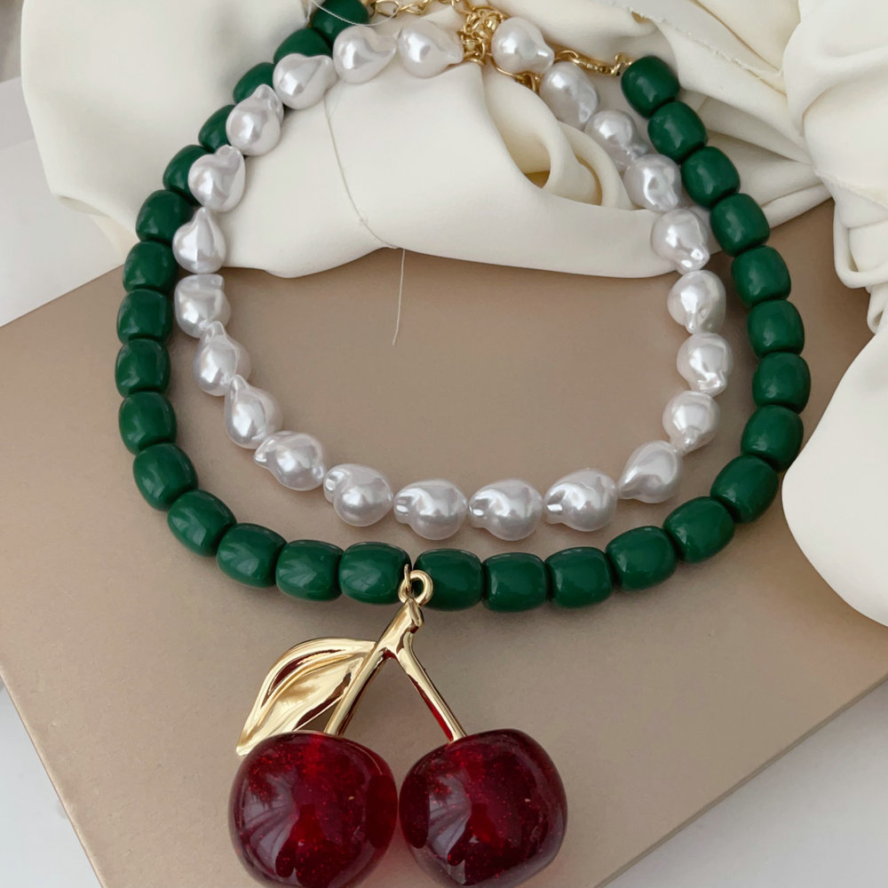 Chunky glass pearl big cherry necklace