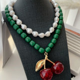 Chunky glass pearl big cherry necklace