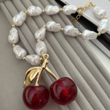 Chunky glass pearl big cherry necklace