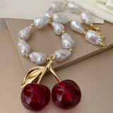 Chunky glass pearl big cherry necklace