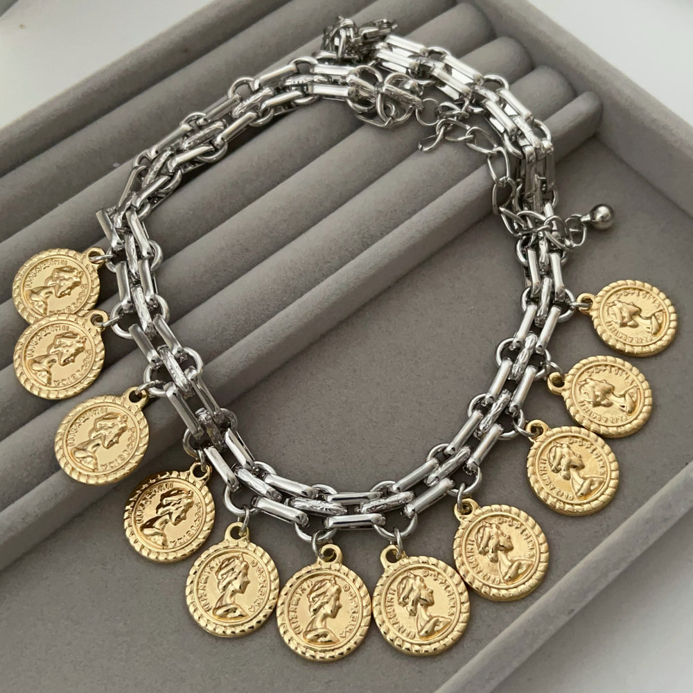 Coin charm cuban chain necklace