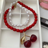 Big chunky cherry pendant necklace