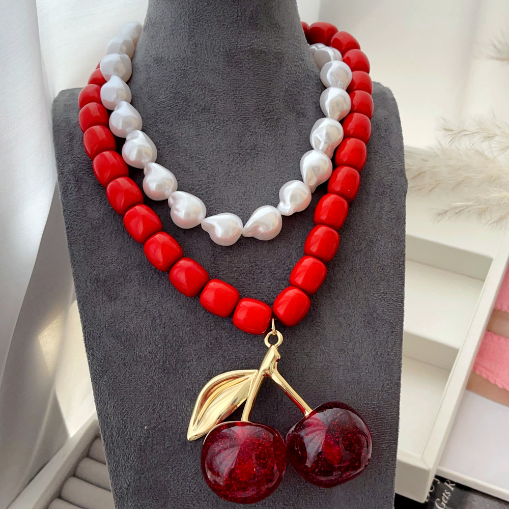 Big chunky cherry pendant necklace