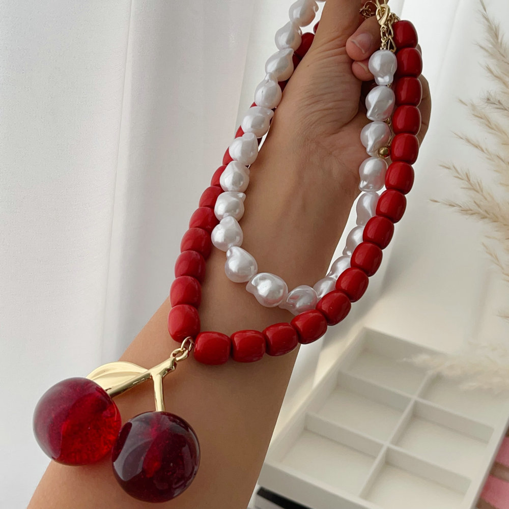Big chunky cherry pendant necklace
