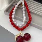 Big chunky cherry pendant necklace