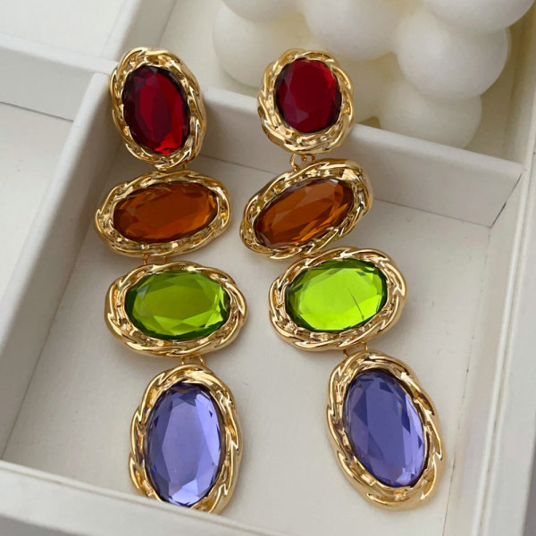Chunky glass pearl zircon long earrings