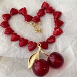 Big chunky cherry pendant heart necklace