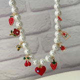 Heart charm glass pearl necklace