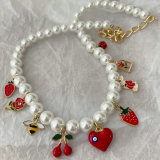 Heart charm glass pearl necklace