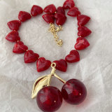 Big chunky cherry pendant heart necklace